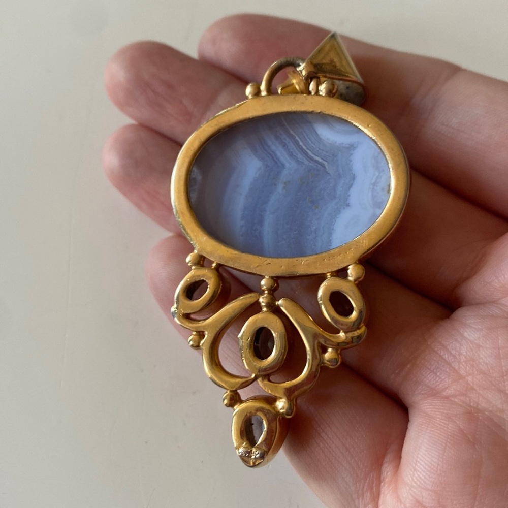 Blue Lace Agate Stone Pendant purple stone jeweled - Picture 3 of 6
